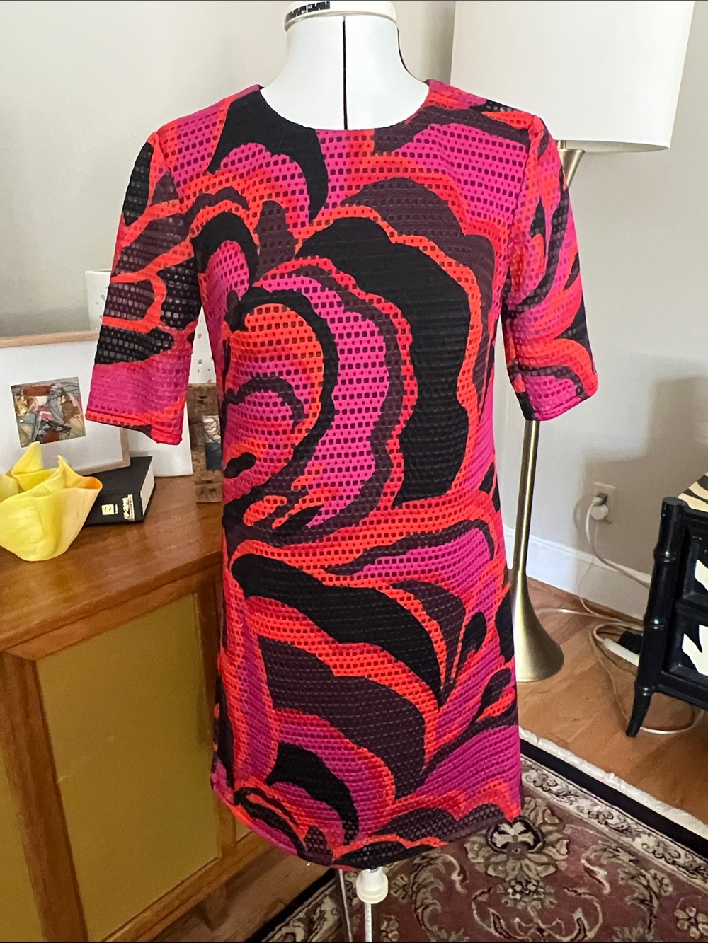 Trina Turk Pink & Black Abstract Floral Mini Dress